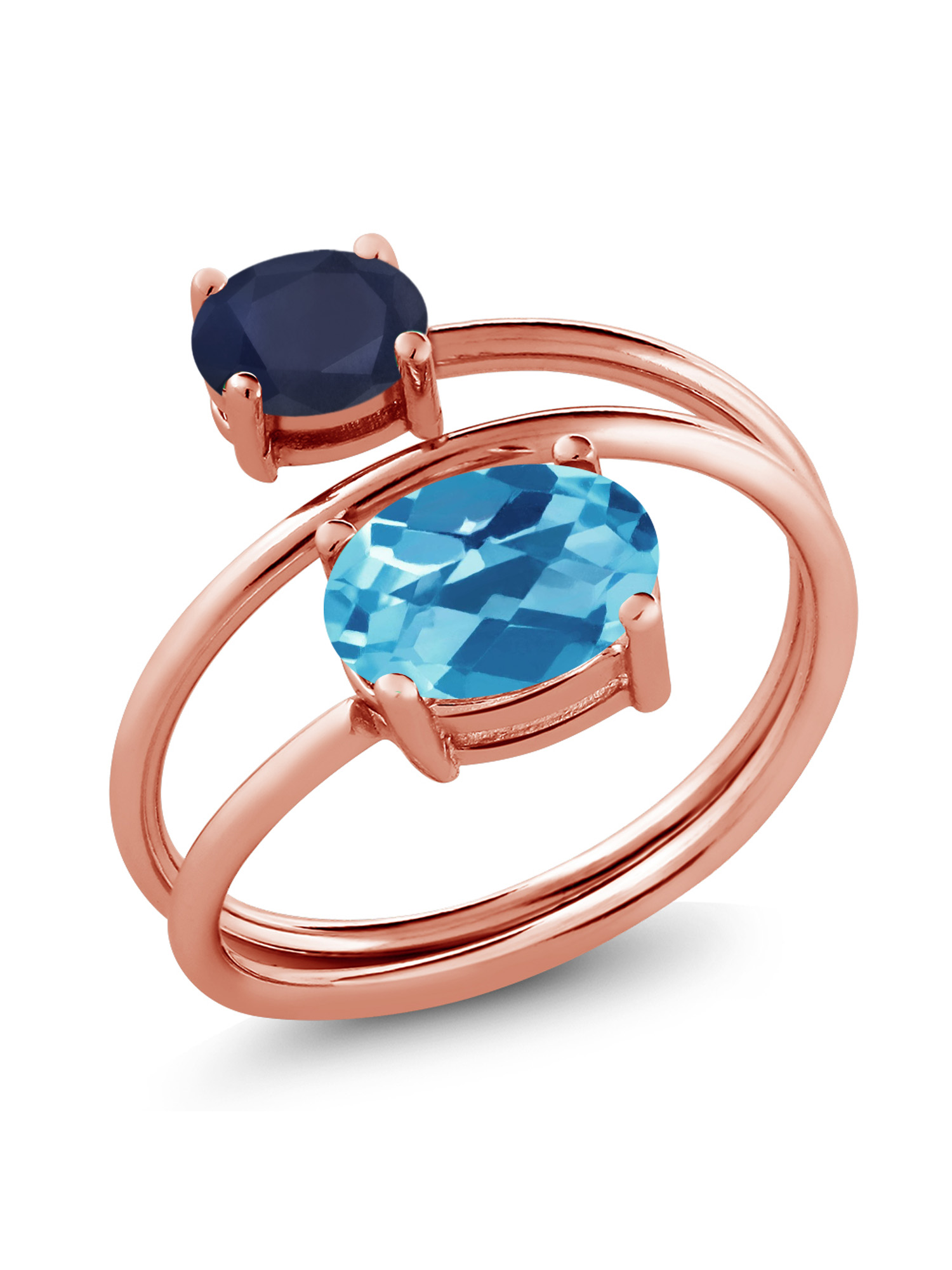 Gem Stone King 1.30 Ct Oval Checkerboard Swiss Blue Topaz 18K Rose Gold Plated Silver Mens Ring Gem Stone King 1.30 Ct Oval Checkerboard Swiss Blue Topaz 18K Rose Gold Plated Silver Mens Ring